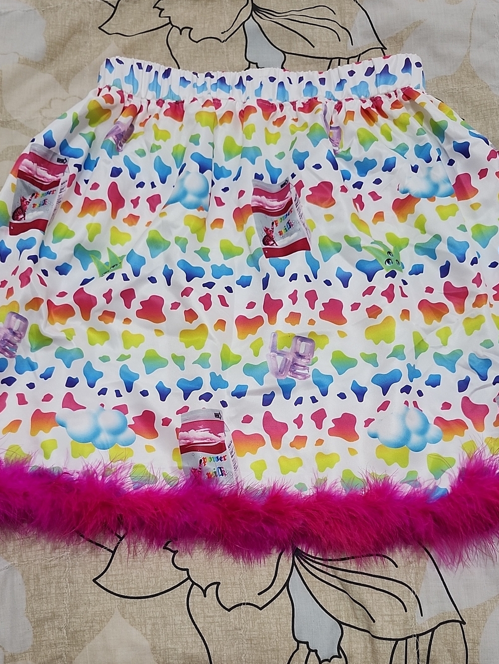 Nihonkids Rainbow HSkirt with Pink Feather Trim